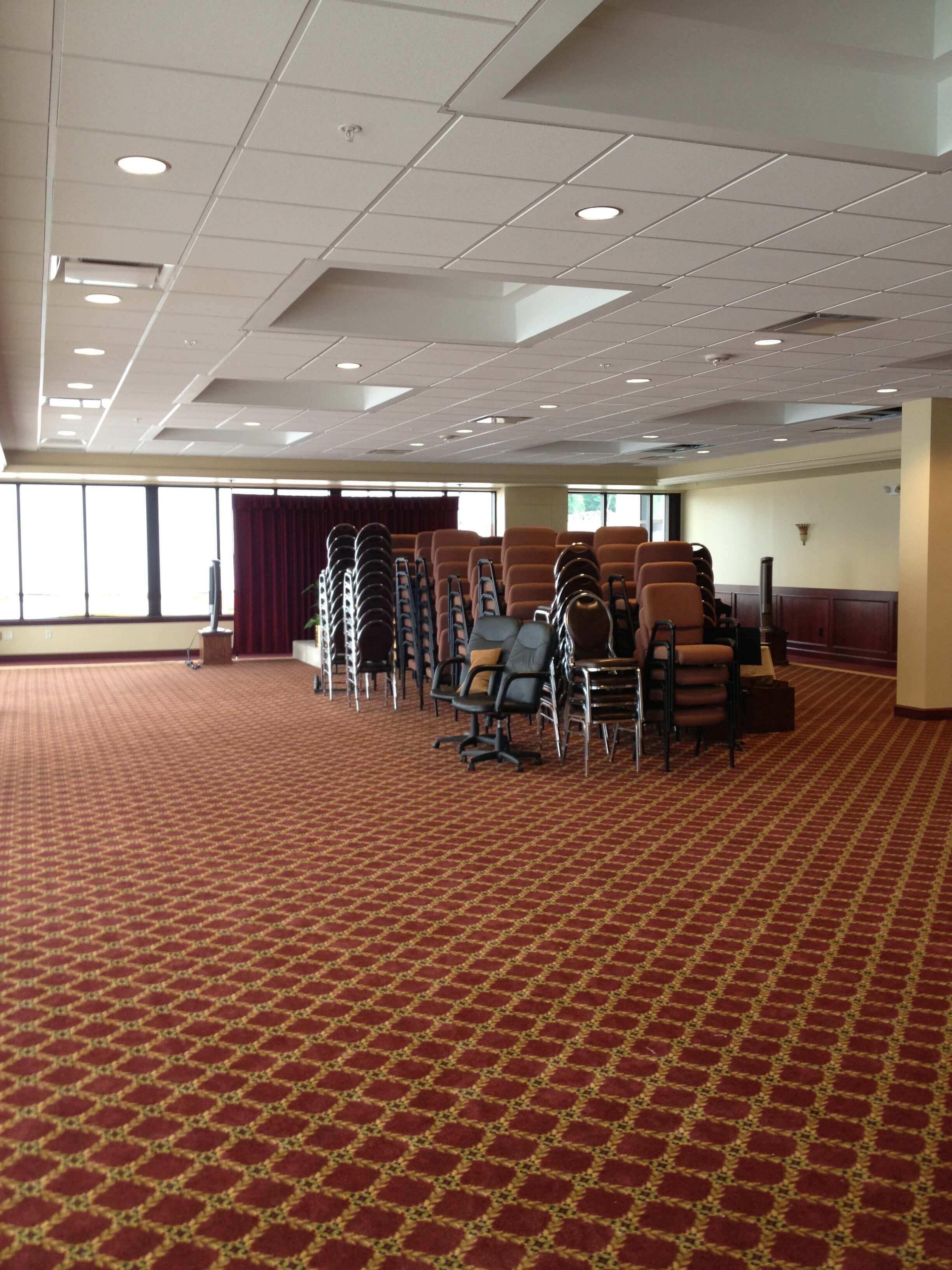 Interior of Commercial Business Building with Stacked Chairs