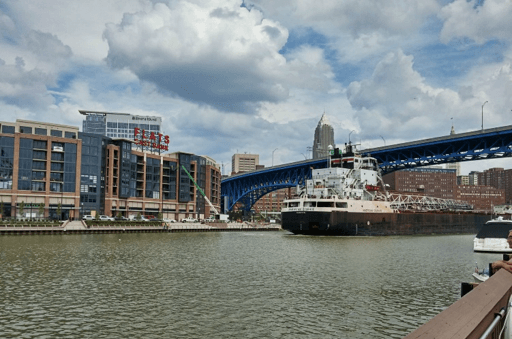 Boat on the Water at the Flats in Cleveland